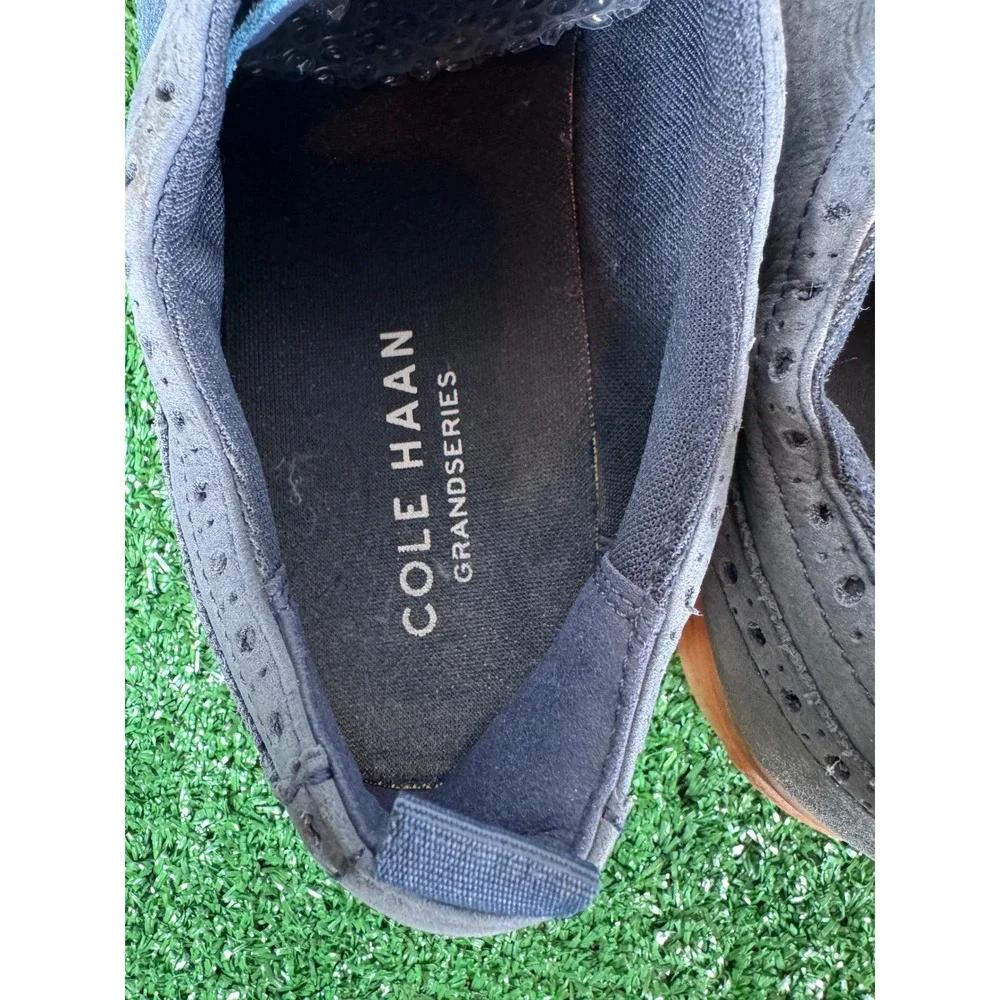 Cole‎ Haan Grandseries Wingtip Oxford Shoes Men 10.5 Blue Suede Leather Gum Sole